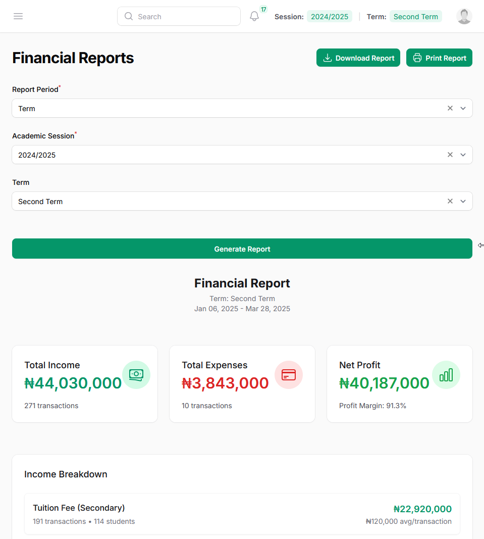 Financial Report Dashboard